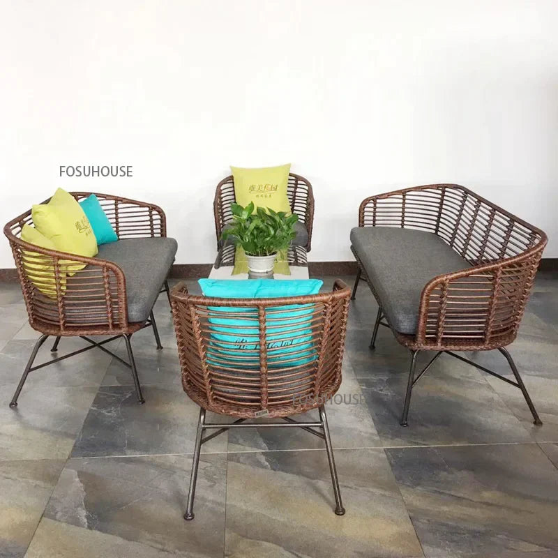 Nordic simple Outdoor Rattan Furniture Creative Balcony Double Rattan Chair Leisure Outdoor